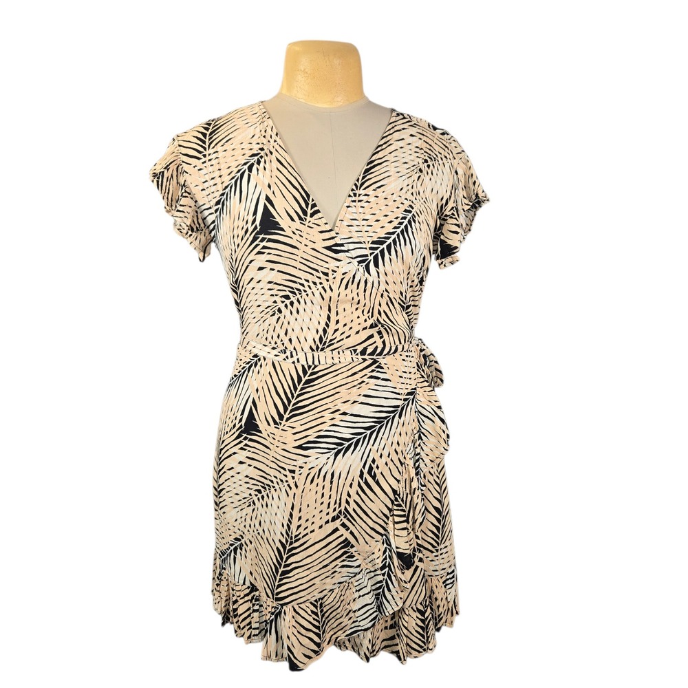 Billabong Black and Cream Palm-Print Mini Dress